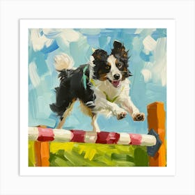 Border Collie Jumping Over Hurdle Art Print