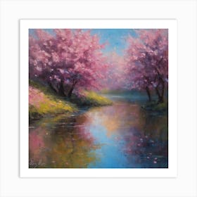 Cherry Blossoms by a river Art Print