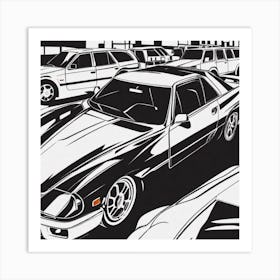 Black And White Drawing Of Cars Art Print
