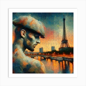 Abstract Puzzle Art French man in Paris 2 Art Print