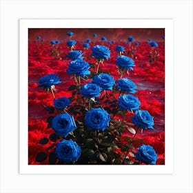 Blue Roses In The Water Art Print