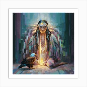 Native American Woman With Eagle 3 Art Print