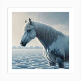 White Horse In The Snow 9 Art Print