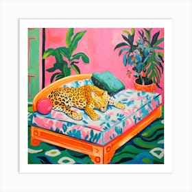 Leopard On Bed Art Print