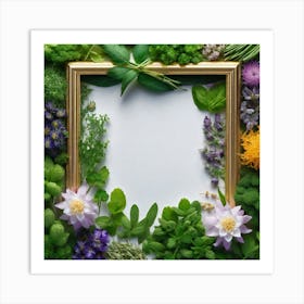 Frame With Flowers And Herbs 1 Art Print