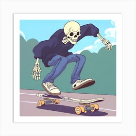 Skeleton Skateboarding Art Print