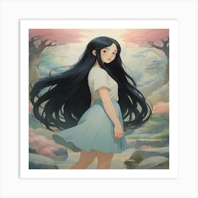 Anime Girl With Long Hair Art Print