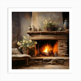 Fireplace Stock Videos & Royalty-Free Footage Art Print