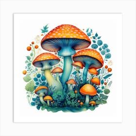 Mushrooms In The Garden 8 Art Print