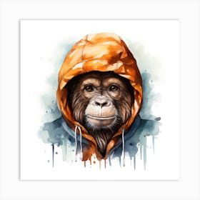 Watercolour Cartoon Orangutan In A Hoodie 2 Art Print