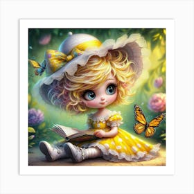 Little Girl Reading A Book Art Print