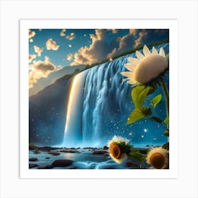 Foreground Mythical 3d Electric Blue Water Fall Art Print