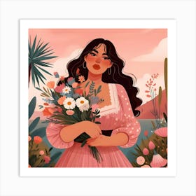 Girl With Flowers Art Print