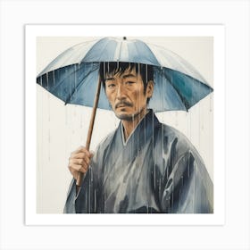 Japanese Man In The Rain 1 Art Print