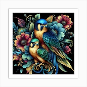 Birds On A Black Background Art Print