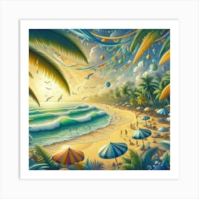 Beach At Sunset Art Print