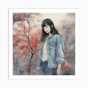 Girl In Denim Jacket 2 Art Print