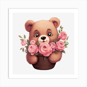 Teddy Bear With Roses 12 Art Print