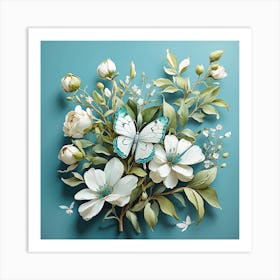 Leonardo Diffusion Xl Watercolor Turquoise Green White Flower 1 Art Print