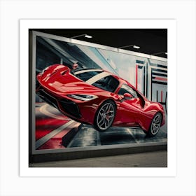 Red Sports Car In Futuristic Cityscape Ferrari Poster Art Print