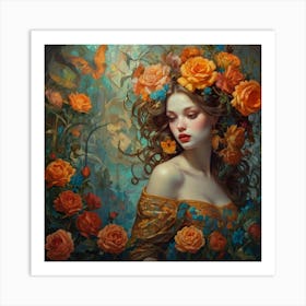 Girl With Flowers 7 Art Print