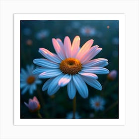 A Dreamy Daisy With Petals Of Shifting, Neon Light Blooming In A Magical Meadow Art Print