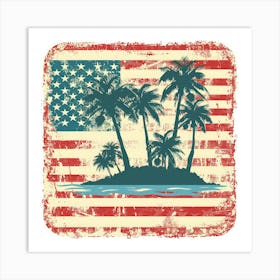American Flag With Palm Trees Art Print