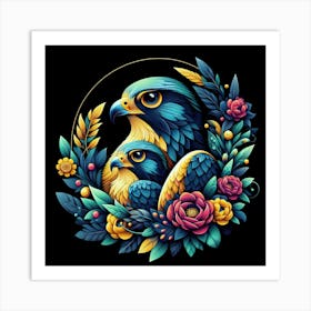 Eagles And Flowers 3 Art Print