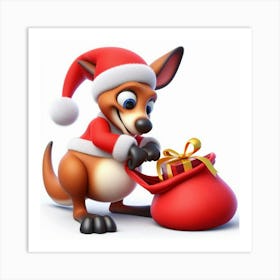 Kangaroo Santa Art Print