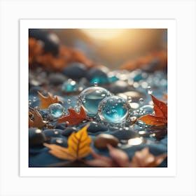 Water Bubbles In Autumn Leaves Art Print
