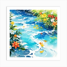 River With Flowers Art Print