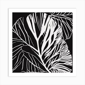 Minimal Plant Leaf Black Art 1 Art Print