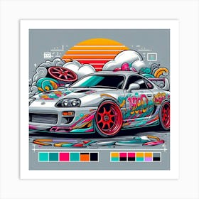 Toyota Supra Vehicle Colorful Comic Graffiti Style Art Print