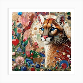 Cougar in the Style of Collage-inspired 2 Art Print