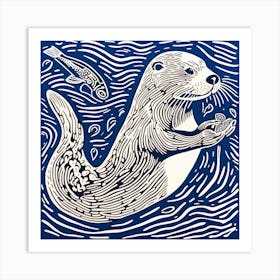 Otter Print Linocut Art Print