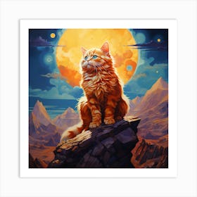 Cat On A Rock 1 Art Print