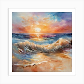 Seashore. Sand, waves, sunset and summer oil colors.5 Art Print