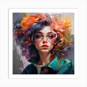 Colorful Girl With Glasses Art Print