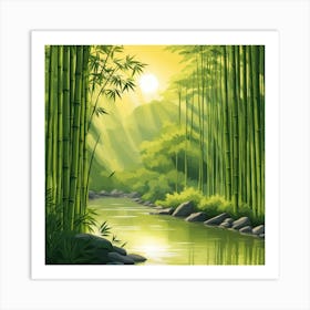 A Stream In A Bamboo Forest At Sun Rise Square Composition 411 Art Print