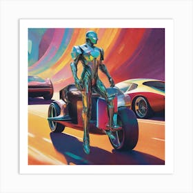 Futuristic Man On A Motorcycle Art Print