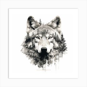 Wolf Double Exposure Art Art Print