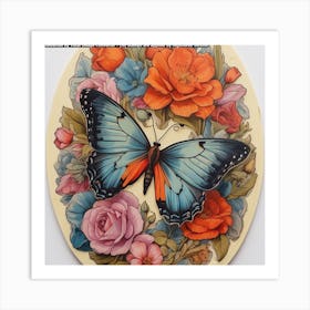 Butterfly On Roses Art Print