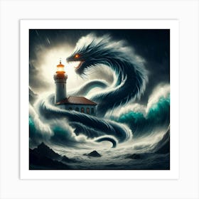 Dragon And Lighthouse 1 Art Print