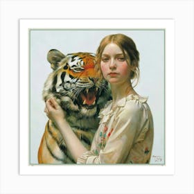 Girl With The Tiger Art Print