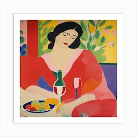 Woman With A Glass Of Wine Art Print