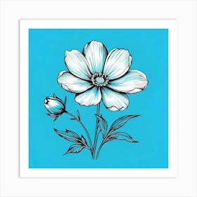 Blue Flower On Blue Background Art Print