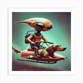 Alien Riding A Dachshund Art Print