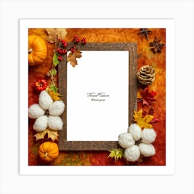 A Seasonal Thanksgiving Frame Design Featuring A Round Cotton Chaplet Layered With Autumn Leaves Ad (3) Art Print