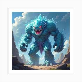 Giant Crystal Golem Emerging From The Ground In Battle 1 Art Print