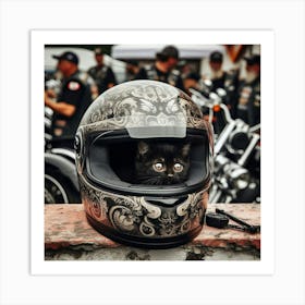 Cat In Motorcycle Helmet 2 Art Print